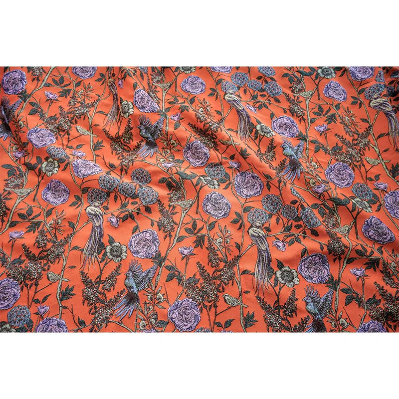 tissu polyester opaque orange floral oiseaux largeur 140cm respectueux environnement Jacquard coudre bricolage femmes