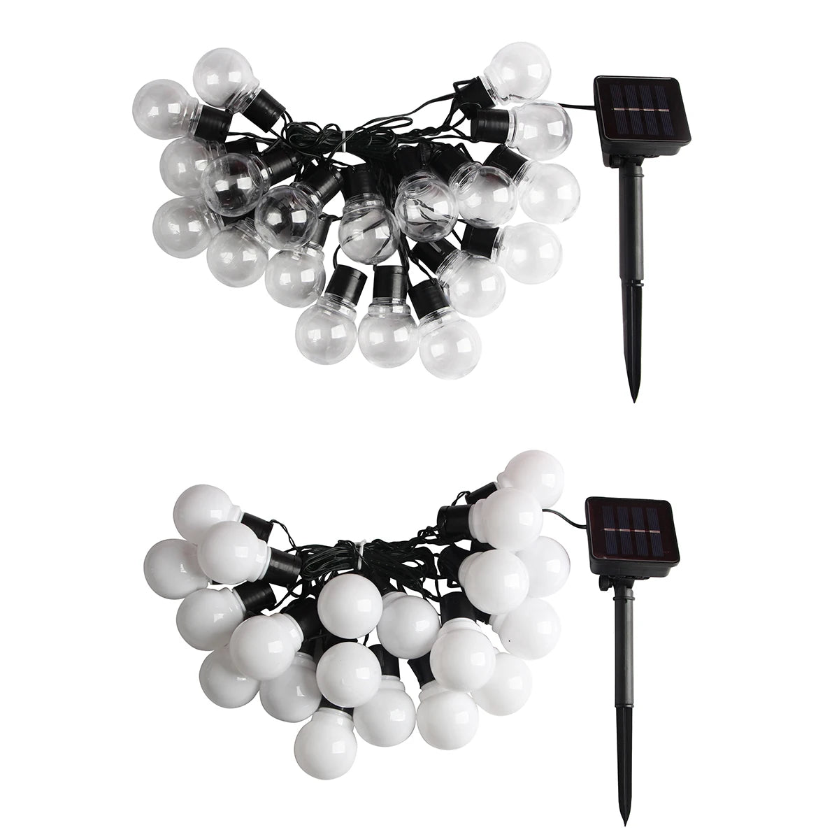 guirlande lumineuse solaire moderne 10m 38 ampoules blanc noir boules sphériques translucentes festive extérieure