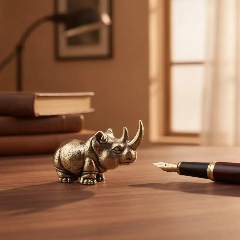 figurines animales bronze cuivre détails sculptés rhinocéros hippopotame éléphant plateau bois africain