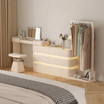 coiffeuse bois moderne beige miroir tiroirs tabouret étagère rangement chambre coucher