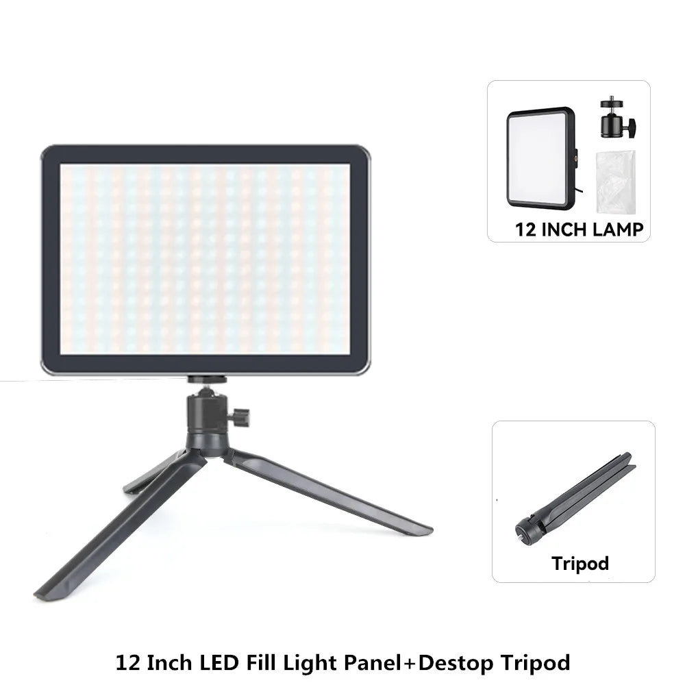 lampe led photo noir modulaire trépied réglable 12 pouces cct 2800k 9000k cdi 100