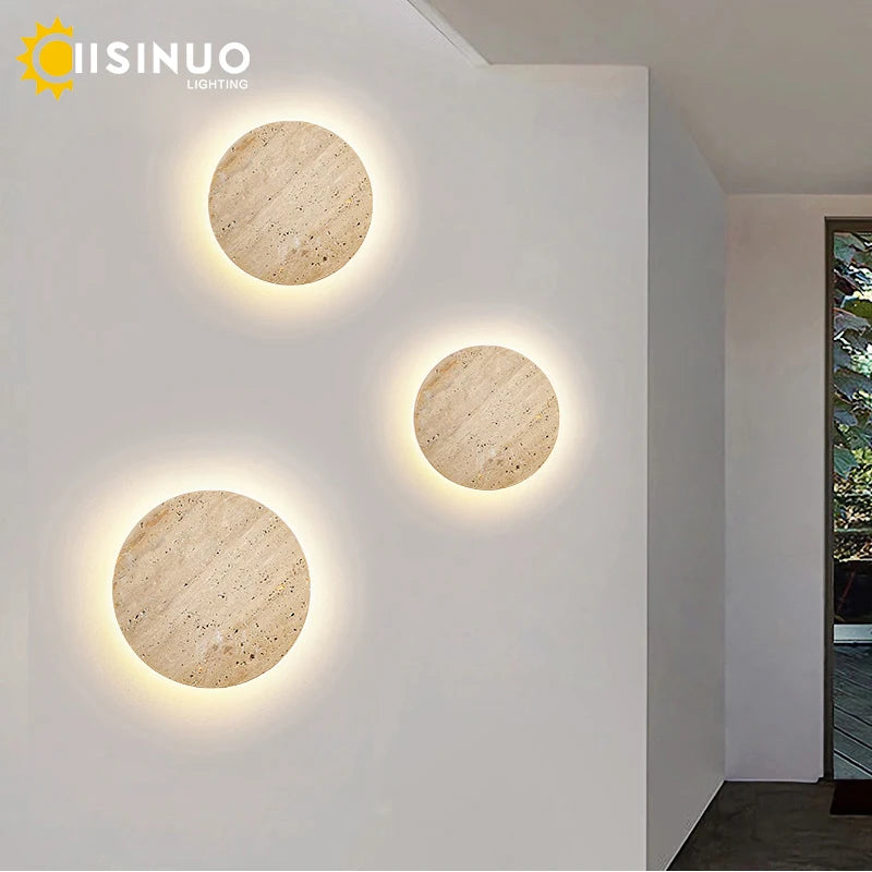 applique murale moderne marbre naturel beige clair foncé extérieure led hydrofuge adhésive durable jardin