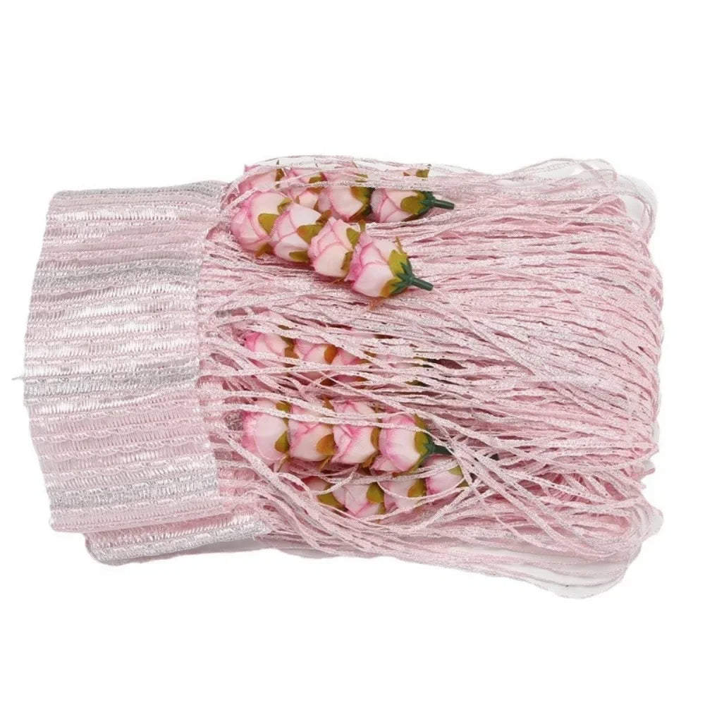 rideau rose fleurs franges polyester transparent asiatique fenetre octogonaleextérieur decoration maison