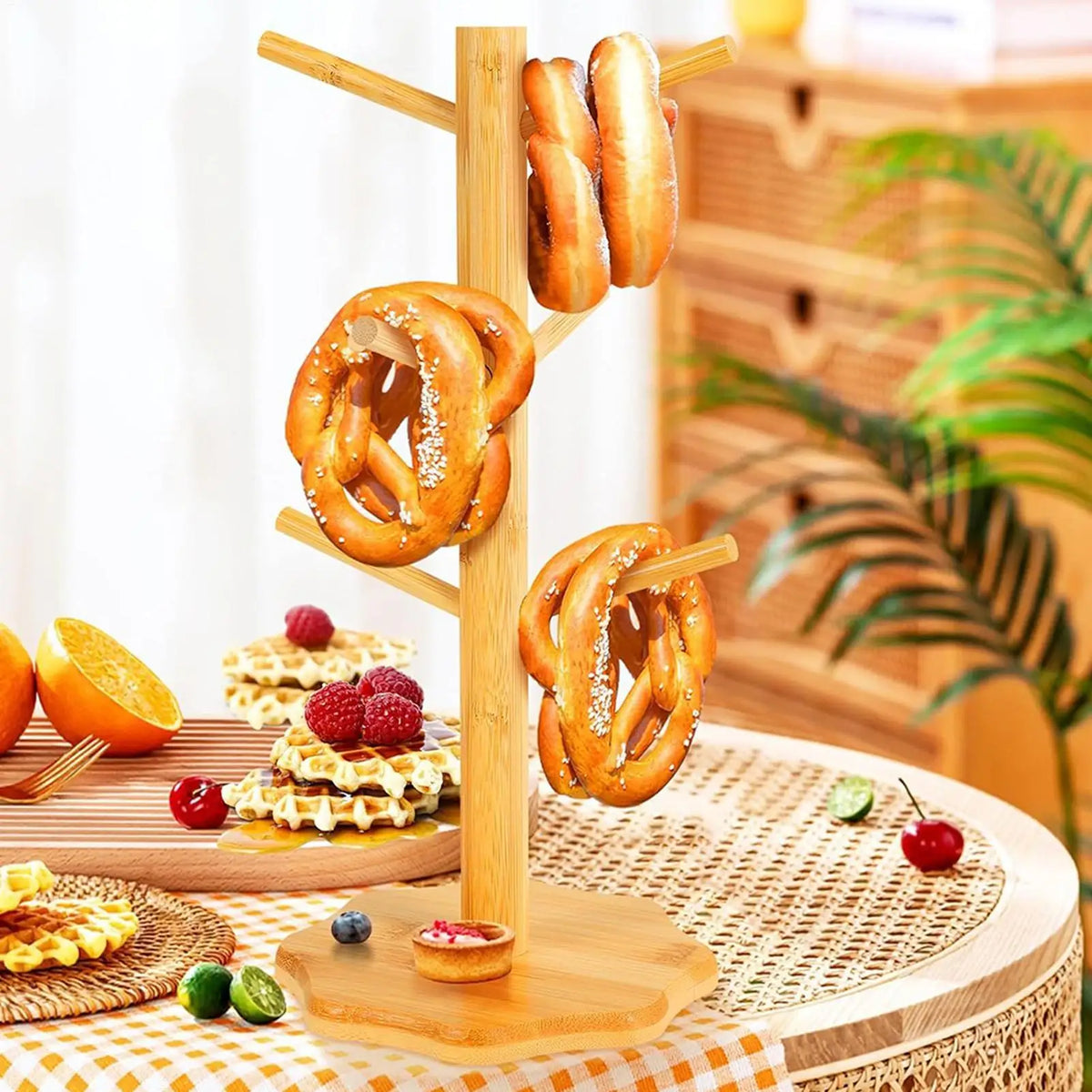 support bois pretzels croissants muffins rangement cuisine rustique trois niveaux minimaliste
