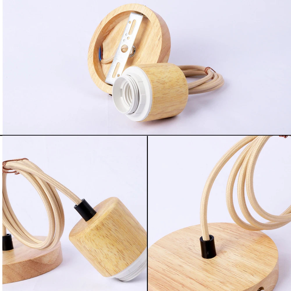 lampe suspendue moderne bois naturel métal clips câble socle e27 sans ampoule minimaliste
