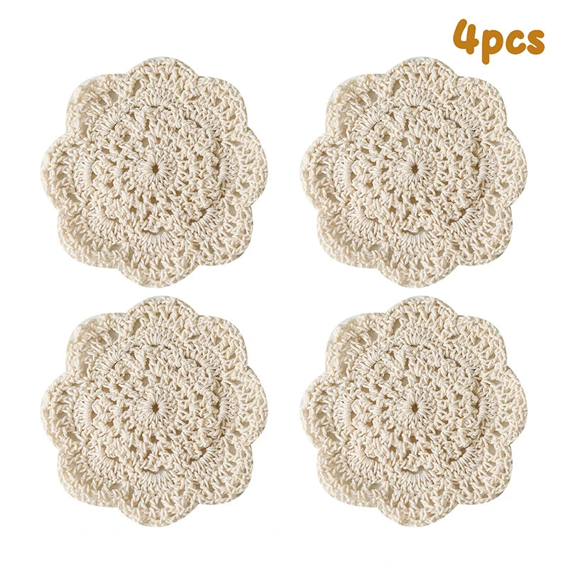 serviettes table crochet fleuri traditionnel beige clair maison restaurant decoration bohème artisana