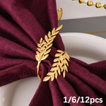 boucles serviette or argent feuilles stylisées anneau décoration table classique set festifs