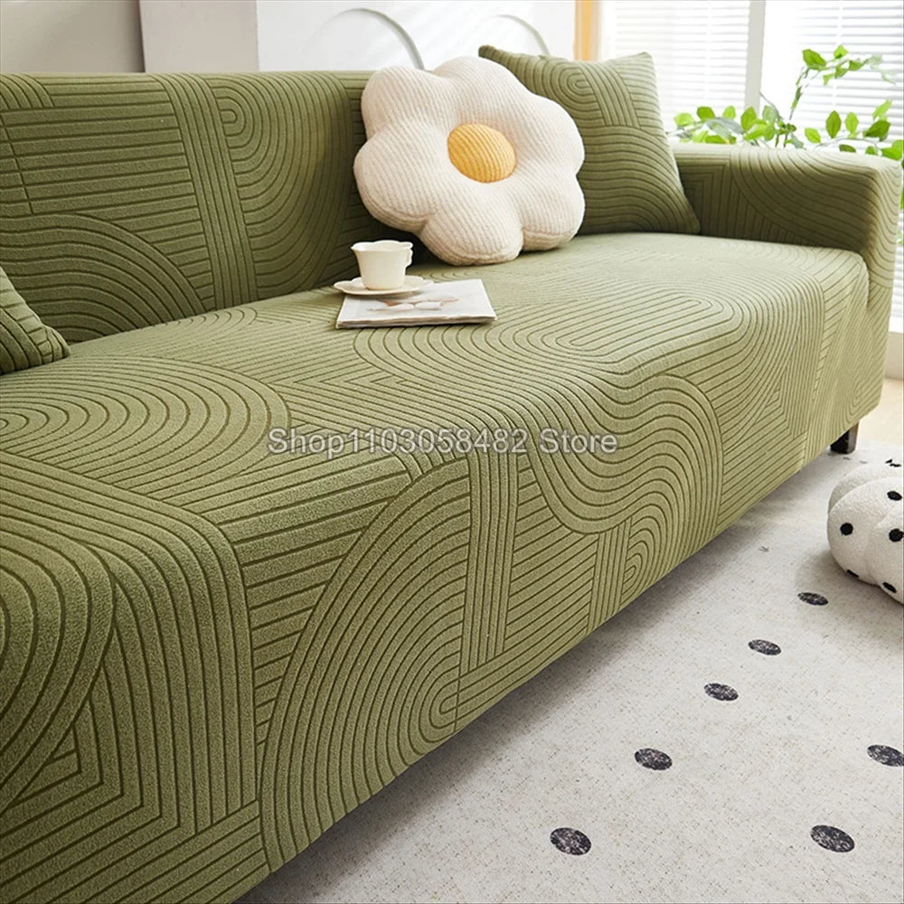 housse canapé beige clair rayures ondulées polaire élastique moderne salon fauteuil coussin décoratif
