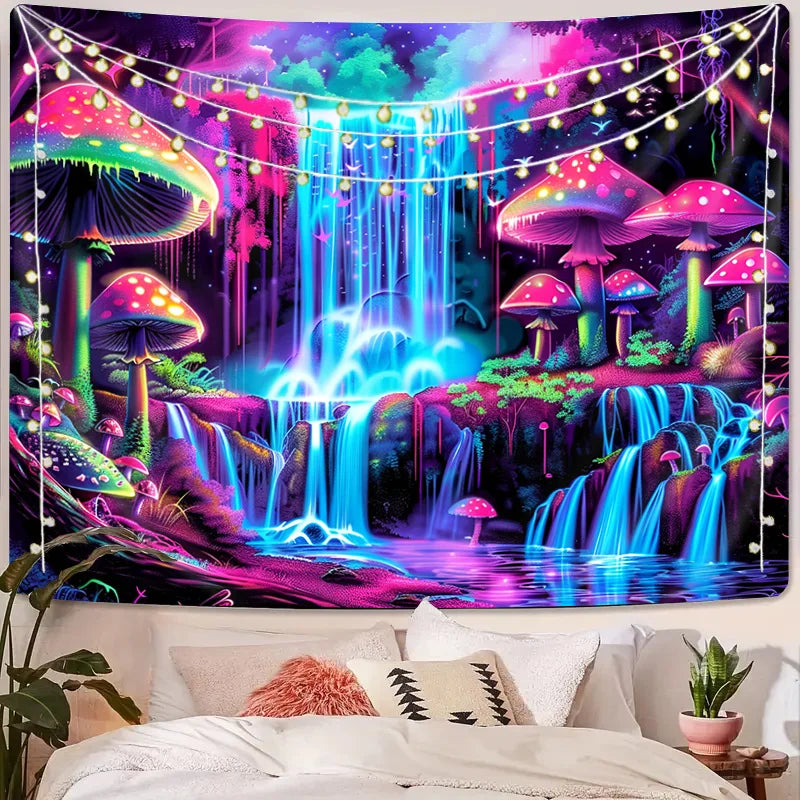 tapisserie fantaisie paysage violet bleu vert rose cascades plantes modernes chambre salon
