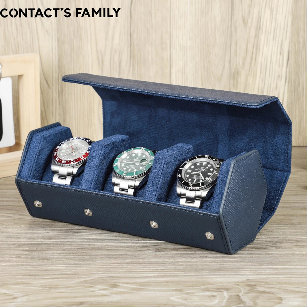 boîte montres cuir bleu marine tapis simili cuir boutons bronze moderneFashion