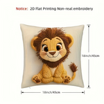 housse coussin carré lion mignon dessin animé cartoon polyester beige décoration maison chambre salon