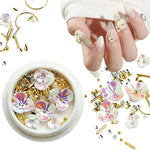 accessoires nail art fleurs blanc doré irisées strass coquillage japonais