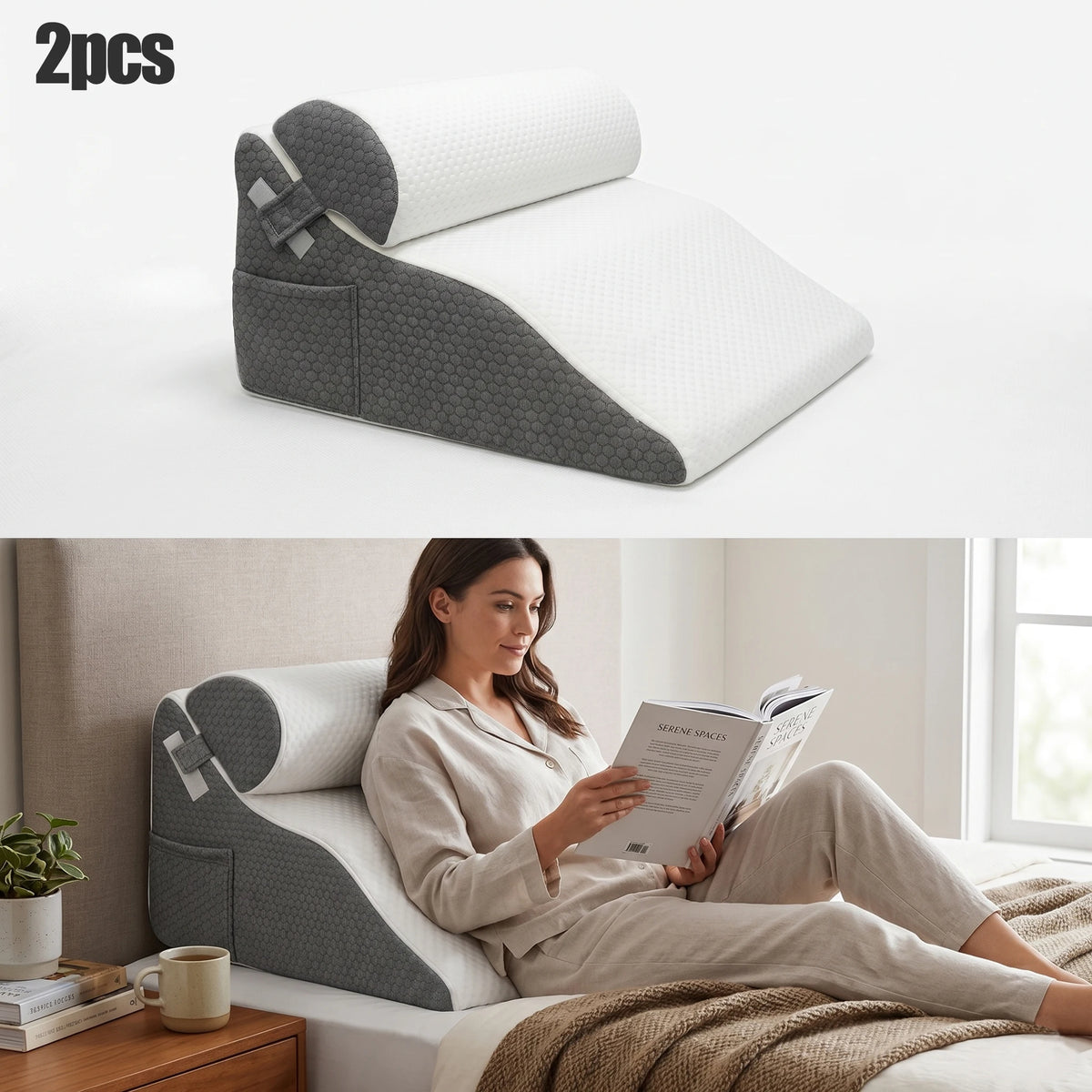 coussin inclinable gris blanc mousse polyester tissu respirant poche moderne literie confort dos cou
