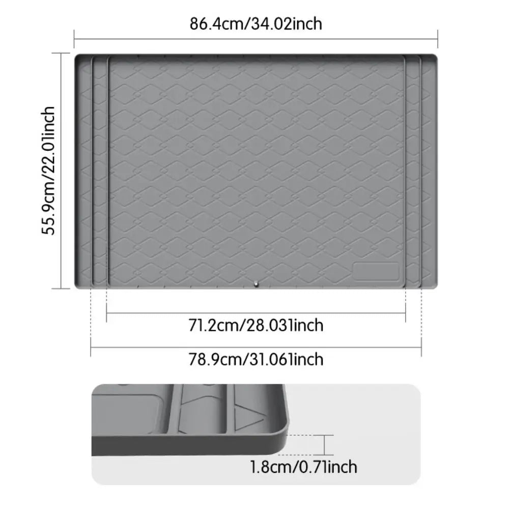 tapis cuisine imperméable anti dérapant gris texture géométrique moderne tongs cuillère spatule fouet