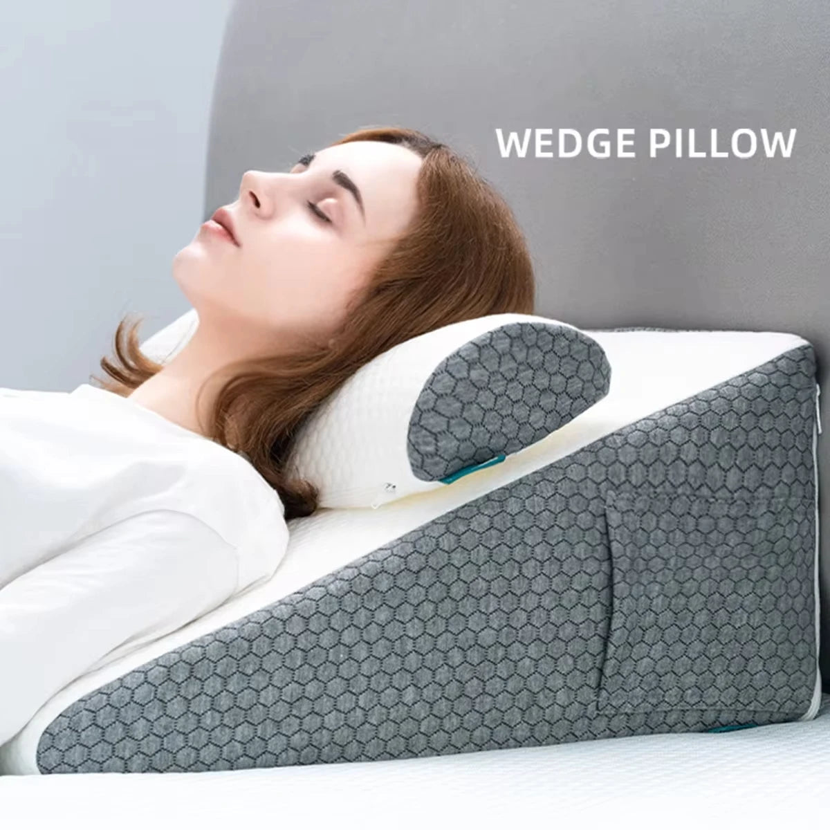 coussin cervical mousse mémoire forme coussin coin texturé polyester blanc gris contemporain