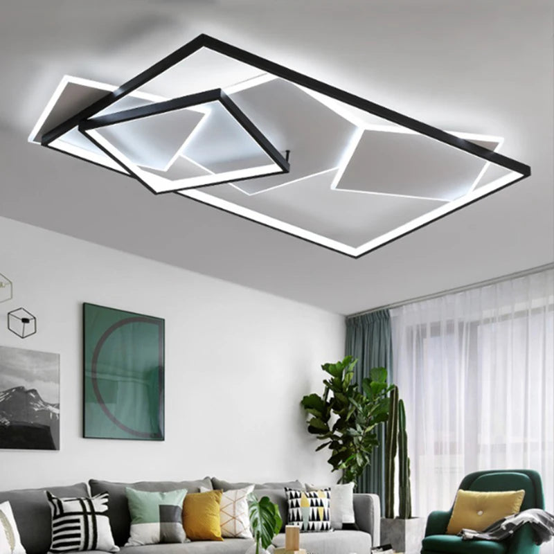 plafonnier led moderne minimaliste noir blanc géométrique carrés superposés opacité 105cm 90cm led145w led120w