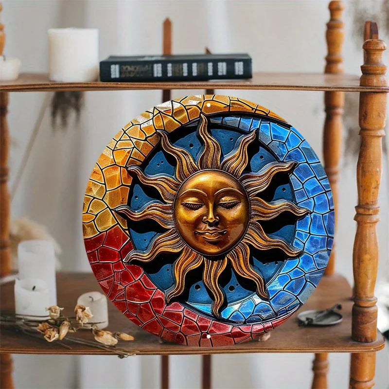 plaques decoratives metal soleil lune or bleu rouge mosaïque modernes chambre salon durable