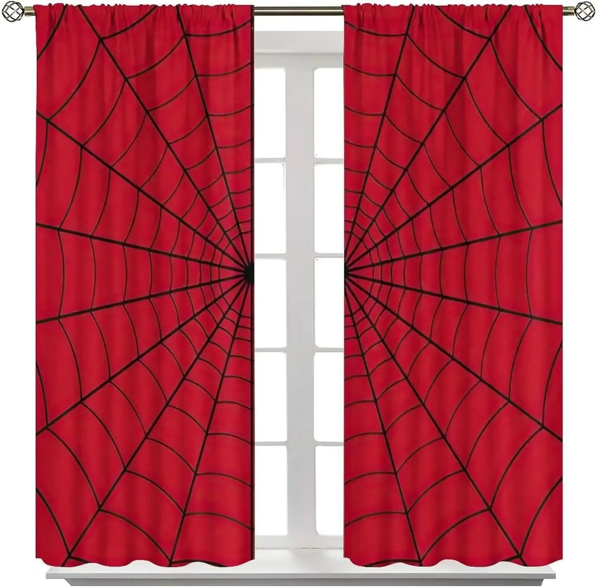 rideau moderne graphique toile d'araignée rouge noir gris 100% polyester chambre enfants
