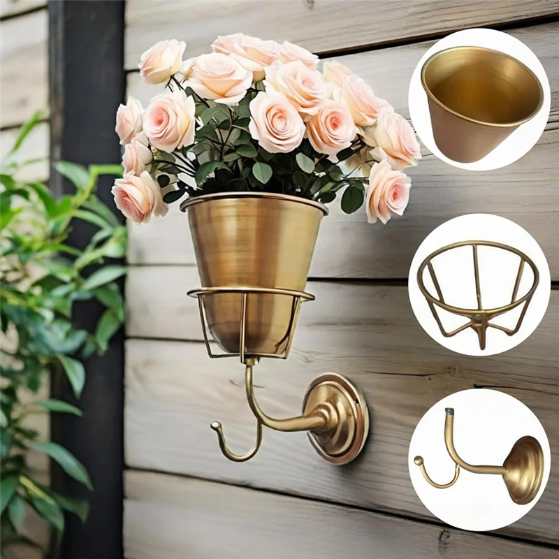 support mural fleurs crochet bronze doré argent rustique vintage industriel fixations murales roses feuillage