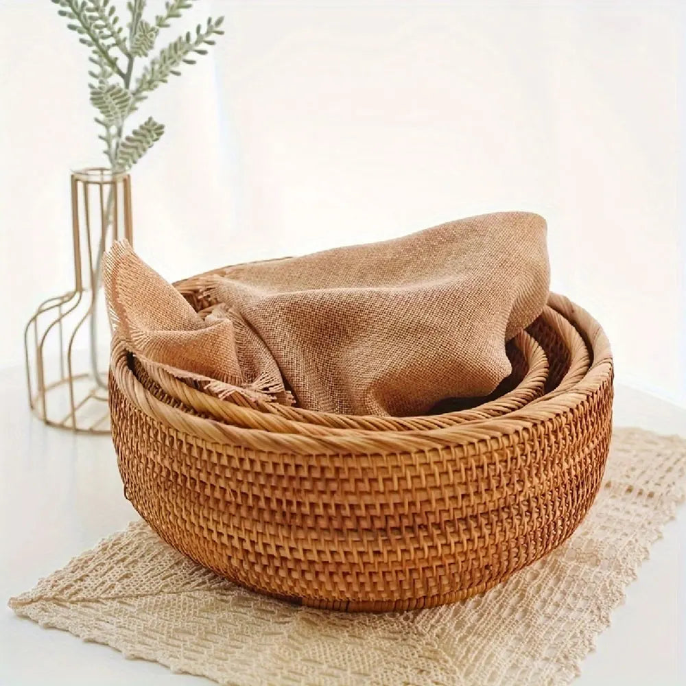 paniers rotin tissage traditionnel marron clair rustique naturel rangement décoration maison cuisine