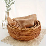 paniers rotin tissage traditionnel marron clair rustique naturel rangement décoration maison cuisine