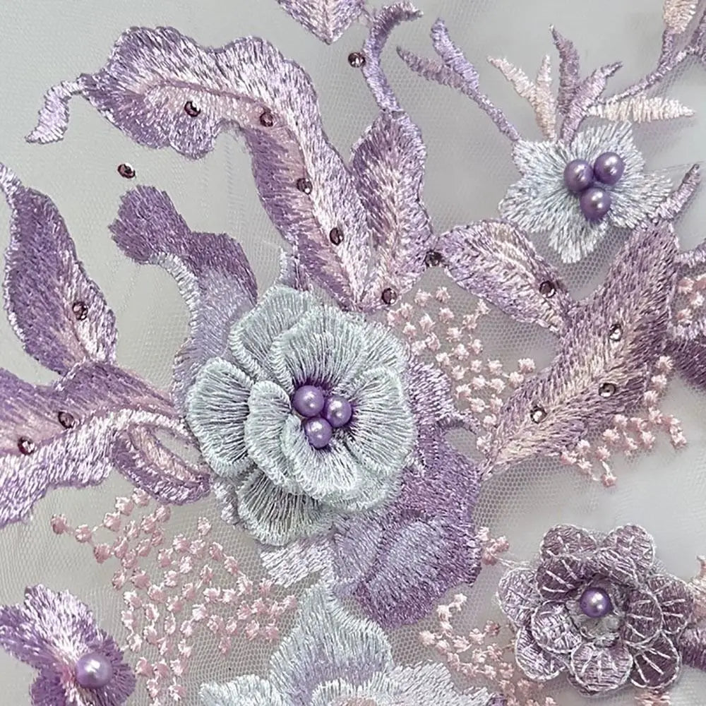 applique textile brodée fleurs violet rose blanc adultes femmes