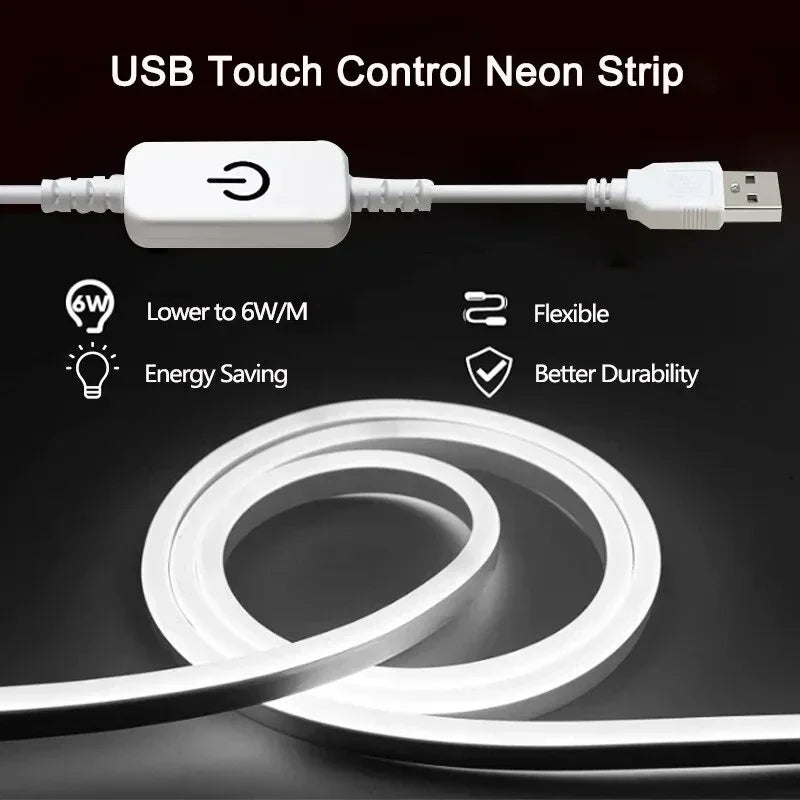 éclairage led néon flexible blanc moderne interrupteur tactile câble usb adaptable décoration murale