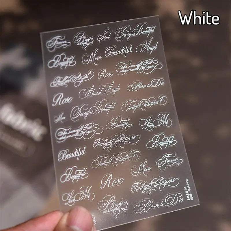sticker ongle noir calligraphie vintage adhésif transparent pinceau pince ongles DIY manucure erotique erotique
