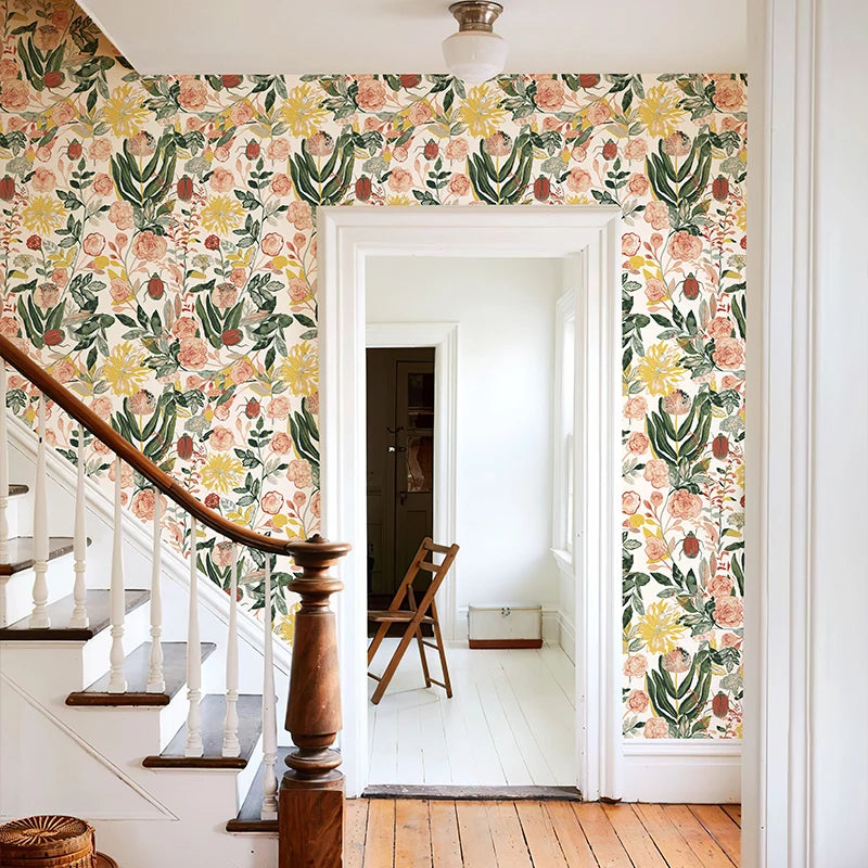 papier peint vinyle fleurs classique multicolore imperméable auto adhésif salon chambre enfant cuisine