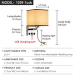 lampe murale moderne led usb interrupteur tissu blanc beige noir