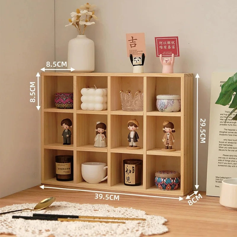 étagère modulaire bois naturel moderne 12 compartiments vases céramique bougies figurines boîte thé tasse