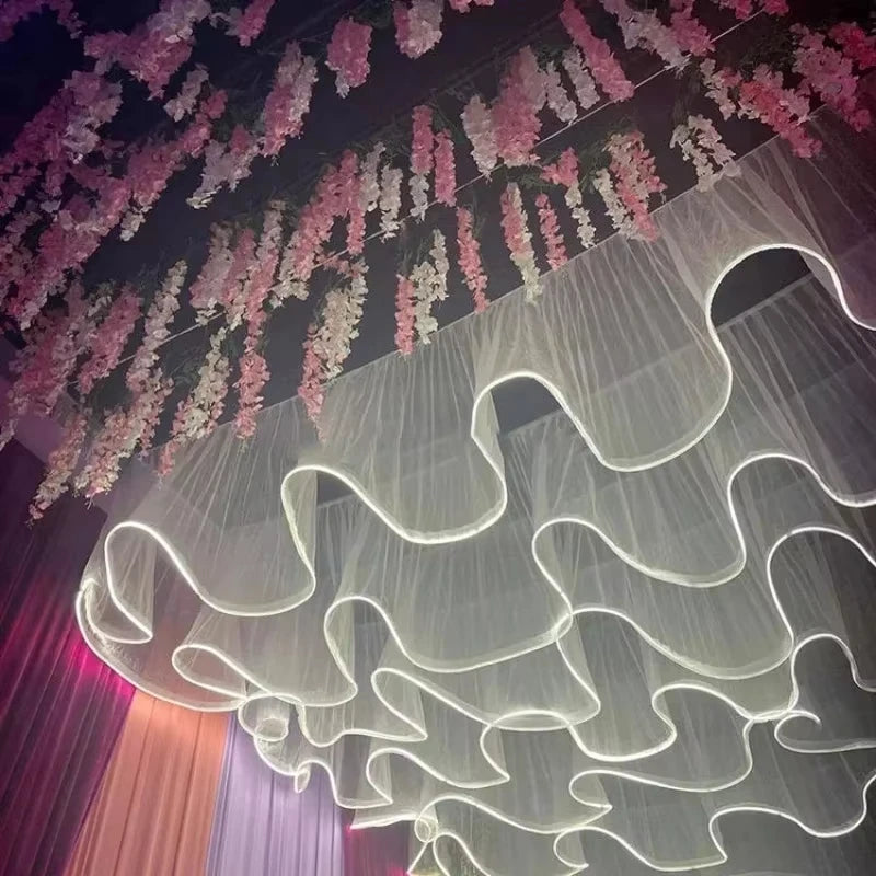 rideau lumineux blanc plissé moderne décoration mariage anniversaire fête 20m