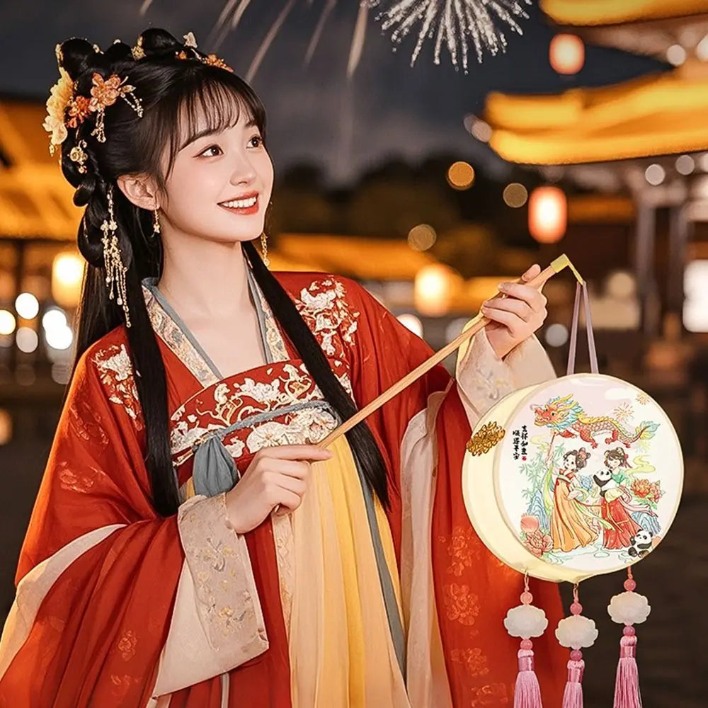 lanterne traditionnelle décoration maison fleurs personnages symboles chinois opaques polyester cylindrique tringle anniversaire