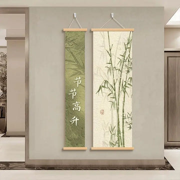 tapisserie japonaise bambous oiseaux traditionnel clips bois chambre salon thé yoga