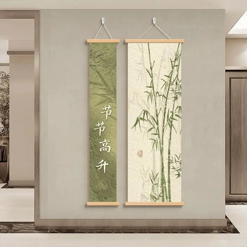 tapisserie japonaise bambous oiseaux traditionnel clips bois chambre salon thé yoga