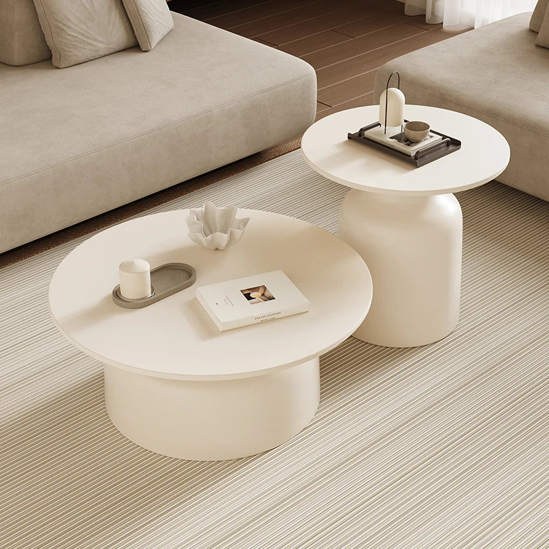 table basse moderne bois rondes finition pierre blanc noir salon chambre