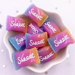cabochons résine colorée 3d bonbons violet rose bleu jaune gradient brillants scrapbook artisanat