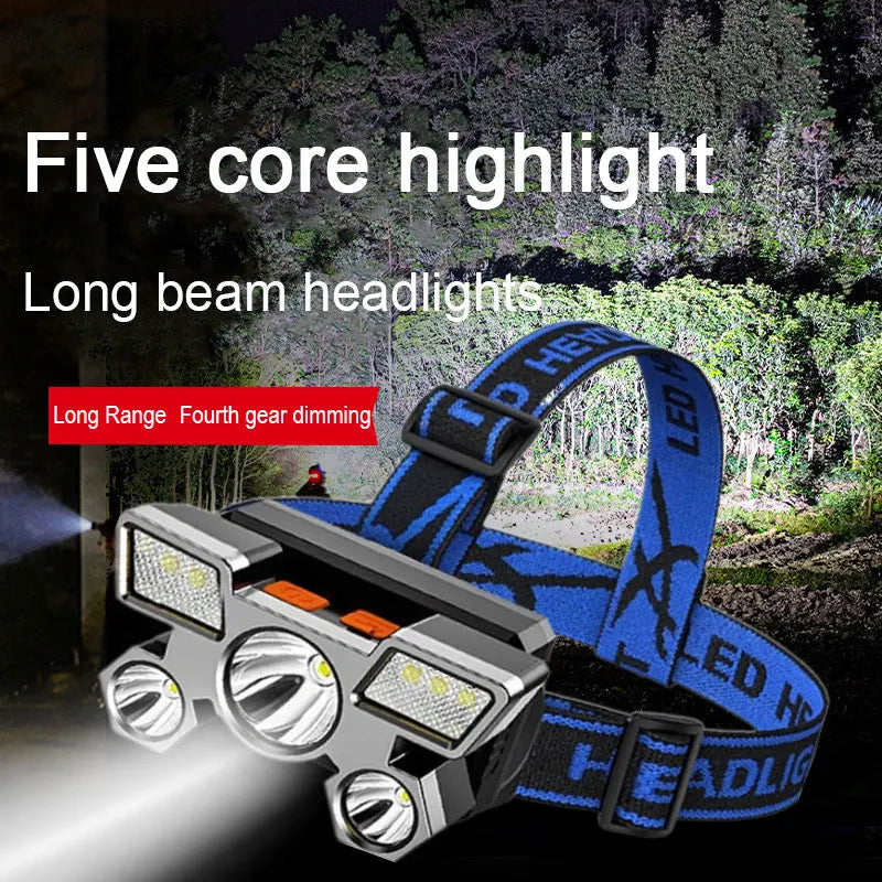 lampe frontale rechargeable led noire camping chasse pêche nuit cordon usb