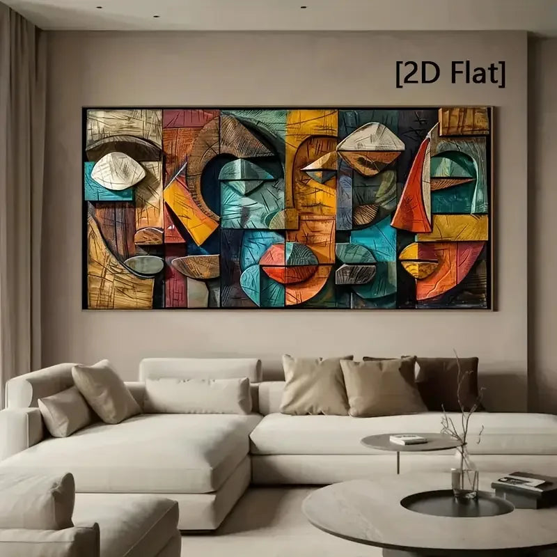 toile d'art abstraite géométrique moderne multicolore sans cadre jaune orange rouge bleu vert marron