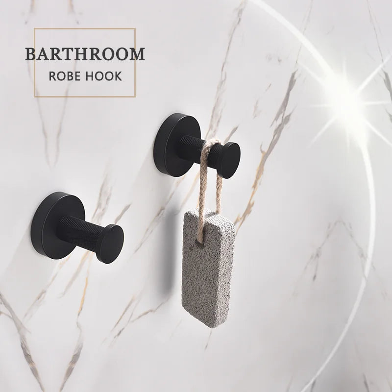 ensemble accessoires salle bain métal noir porte serviette papier toilette savon mural moderne