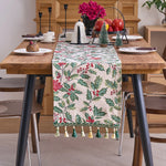 chinois table vintage feuilles houx baies rouges tasseaux classique festif polyester coton