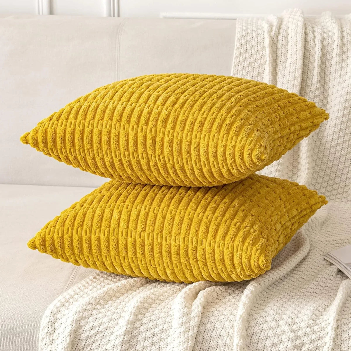 coussins décoratifs modernes jaune rayures horizontales bohème polyester coton utilisation canapé lit voiture