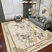 tapis salon floral géométrique beige bleu orange doux lavable moderne