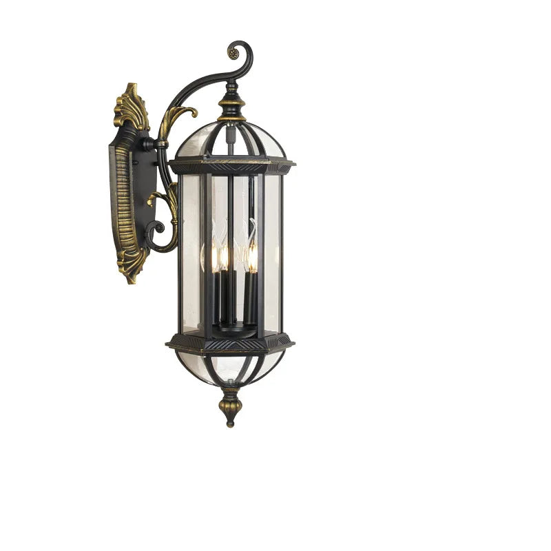 lampe murale classique vintage noir doré verre translucide métal éclairage extérieur hydrofuge trois ampoules