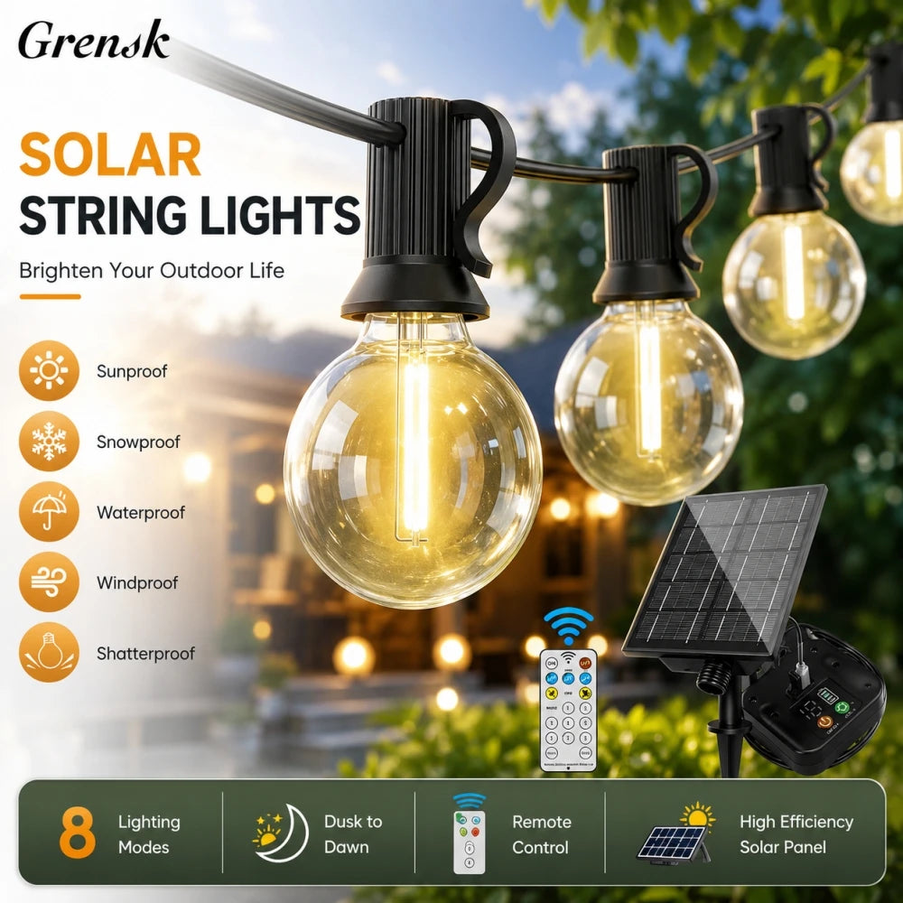guirlande solaire lumineuse 30m 50 boules blanc chaud moderne panneau solaire télécommande interrupteur intégré
