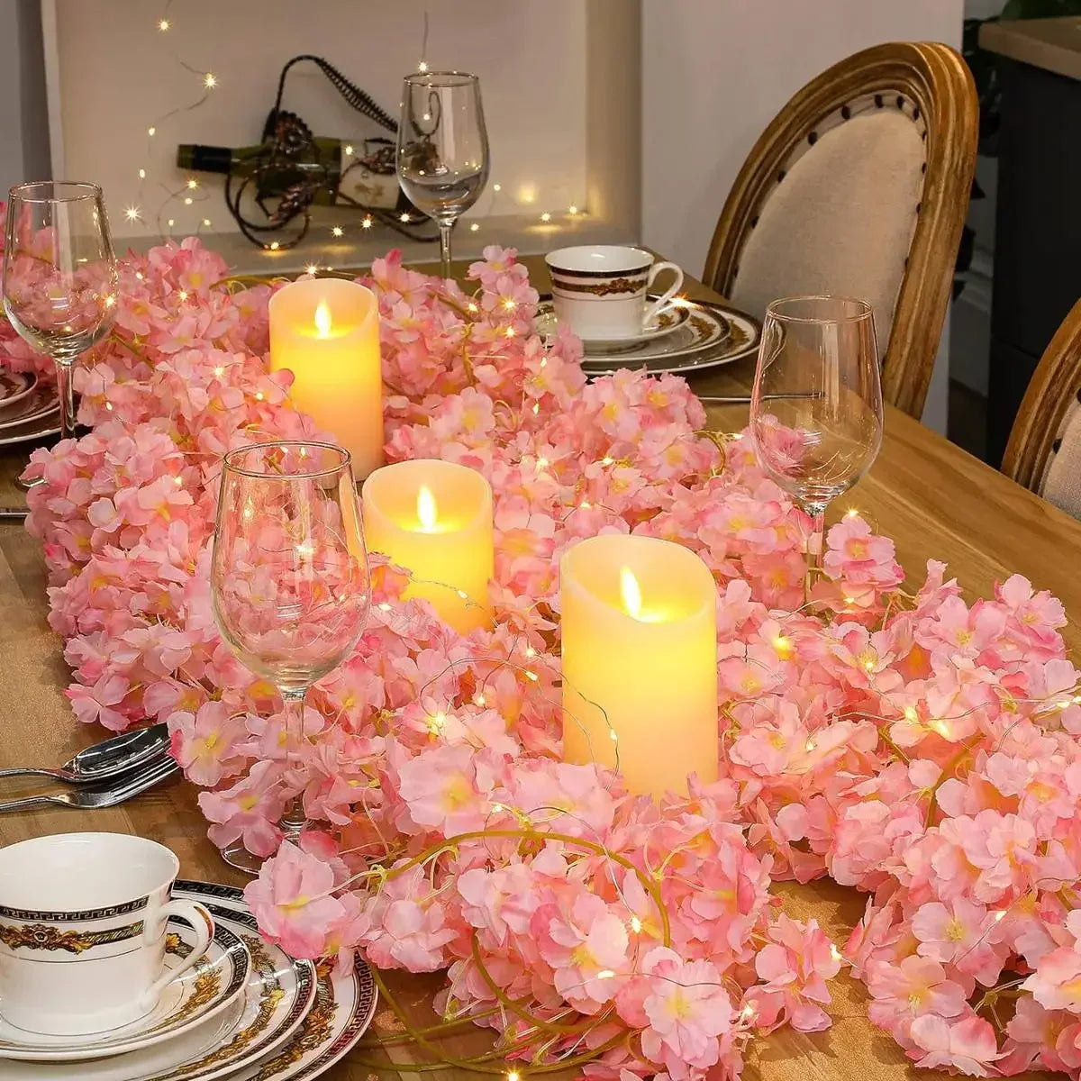 guirlande fleurs cerisier artificielles led rose jaune deco chambre mariage festivités