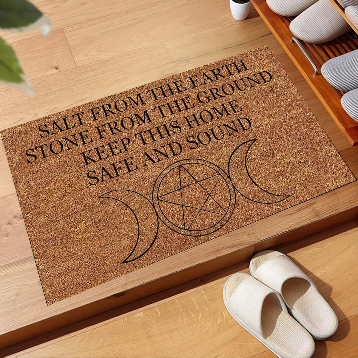 tapis d'entrée marron lunes pentacle anti dérapant caoutchouc texture coco résistant imperméable
