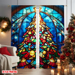 rideau multicolore arbre noël motifs géométriques moderne opacité polyester deux panneaux