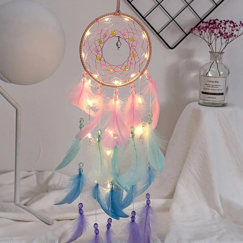 guirlande décorative bohème plumes led rose bleu vert violet blanc crème