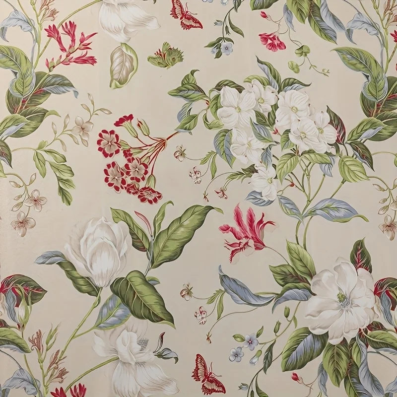 rideau pastoral fleurs papillons beige vert rouge opacité anti poussière réduction bruit fenêtre française